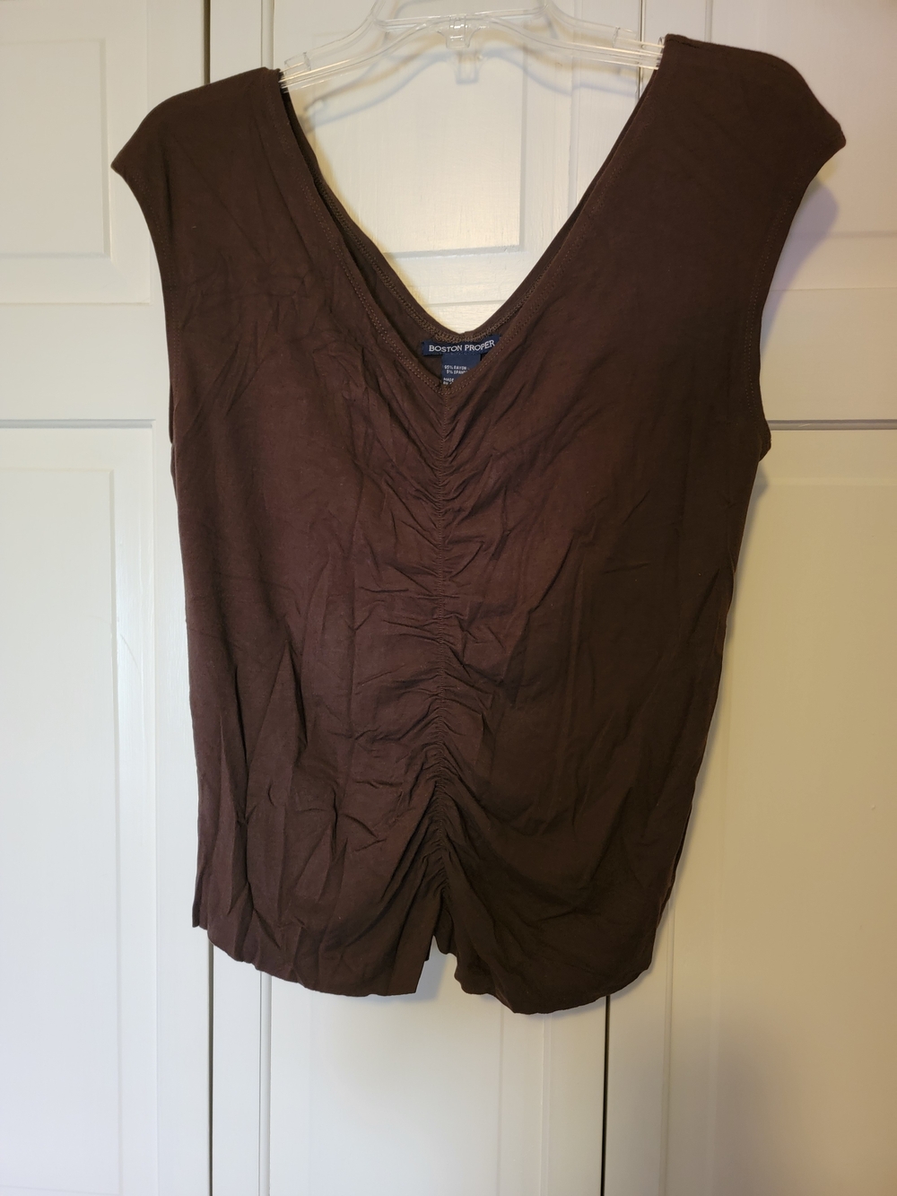 Boston Proper Chocolate Brown Ruched V-Neck Tank Size M EUC